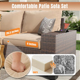 Aoxun 13 Pieces Patio Furniture Set with 44” Fire Pit Table Wicker Rattan Outdoor Sectional Conversation Set with Coffee Table and 4” Thickened Cushions, Beige (Waterproof Cover Included) Aoxun