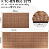 eqivei Kitchen Rugs and Mats Non Skid Washable Set of 2 PCS, Absorbent Runner Rugs for Kitchen, Farmhouse Weave Floor Mats in Front of Sink, 17.3"x 47"+17.3"x 29" (Brown) eqivei