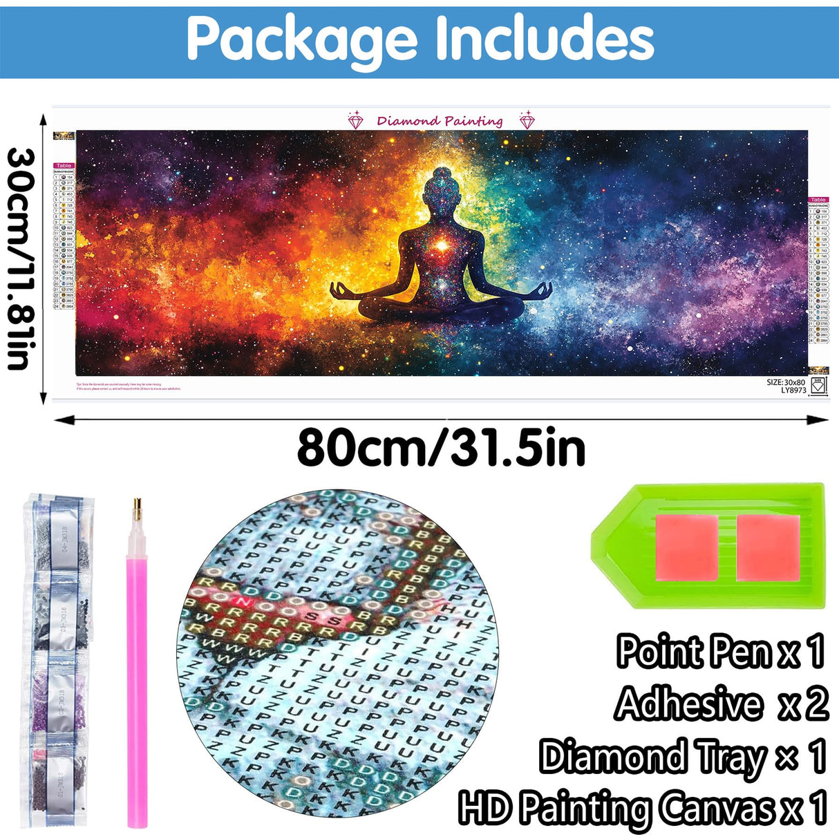 Reofrey Large Diamond Art Kits for Adults Buddha Statue, 30x80cm/12x31.5inch Full Drill Round Rhinestone Big Diamond Painting Kit Starry Sky, Cross Stitch Embroidery Canvas for Crafts Home Wall Decor Reofrey