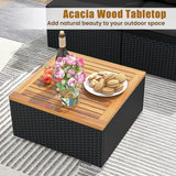 RELAX4LIFE 5-Piece Wicker Outdoor Furniture - PE Rattan Sectional Conversation Set w/4 Armless Sofas & Acacia Wood Coffee Table, Cushioned Patio Sofa Set for Garden Poolside Backyard Porch (Black) RELAX4LIFE