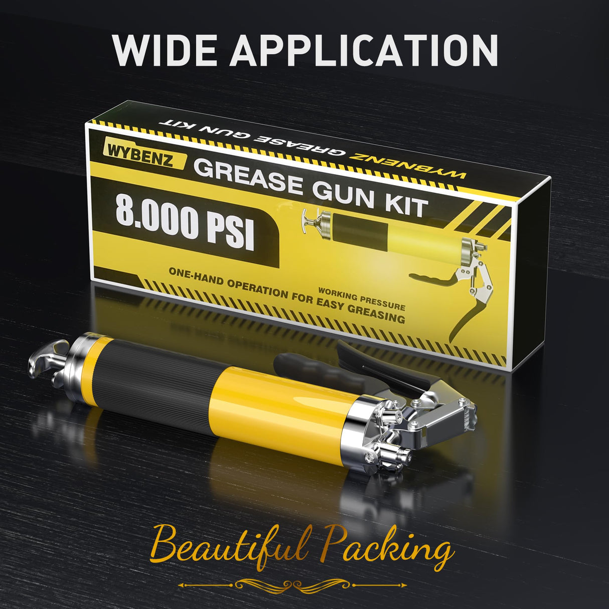 Grease Gun Kit with Hose Coupler: Lube Grease Guns Tool for 14 Oz Grease Tube - 8000 PSI Pistol Grip Heavy Duty Grease Gun with Locking and Needle Tip Nozzle - Manual Grease Gun with Zerk Fitting WYBENZ