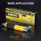 Grease Gun Kit with Hose Coupler: Lube Grease Guns Tool for 14 Oz Grease Tube - 8000 PSI Pistol Grip Heavy Duty Grease Gun with Locking and Needle Tip Nozzle - Manual Grease Gun with Zerk Fitting WYBENZ