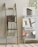 Hzuaneri Blanket Ladder Shelf for Living Room, Decorative Quilt Rack with 4 Removable Hooks, 5-Tier Farmhouse Ladder Holder Organizer for Bedroom, Greige and Black BR02105B Hzuaneri