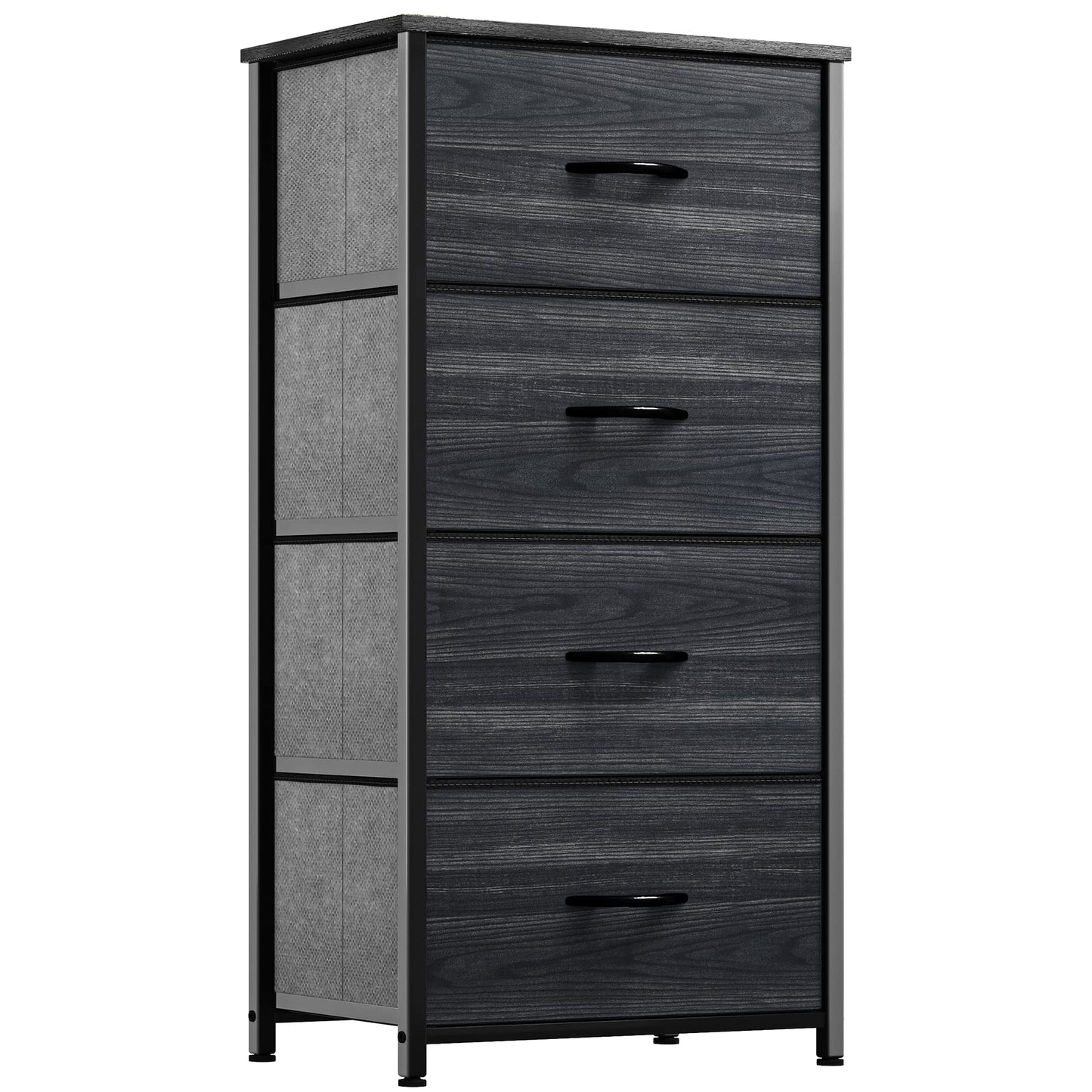 YITAHOME Dresser with 4 Drawers - Fabric Storage Tower, Organizer Unit for Bedroom, Hallway, Closets - Sturdy Steel Frame, Wooden Top & Easy Pull Fabric Bins (Charcoal Black Wood Grain)