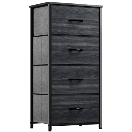 YITAHOME Dresser with 4 Drawers - Fabric Storage Tower, Organizer Unit for Bedroom, Hallway, Closets - Sturdy Steel Frame, Wooden Top & Easy Pull Fabric Bins (Charcoal Black Wood Grain) YITAHOME
