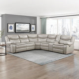 Lexicon L-Shaped Power Reclining Sectional Couch, Faux Leather Reclining Sectional Sofa, 3 Recliners, Wall Hugger, Right Storage Console, Cup Holders, Receptacles, Charging Ports, Silver Gray Lexicon