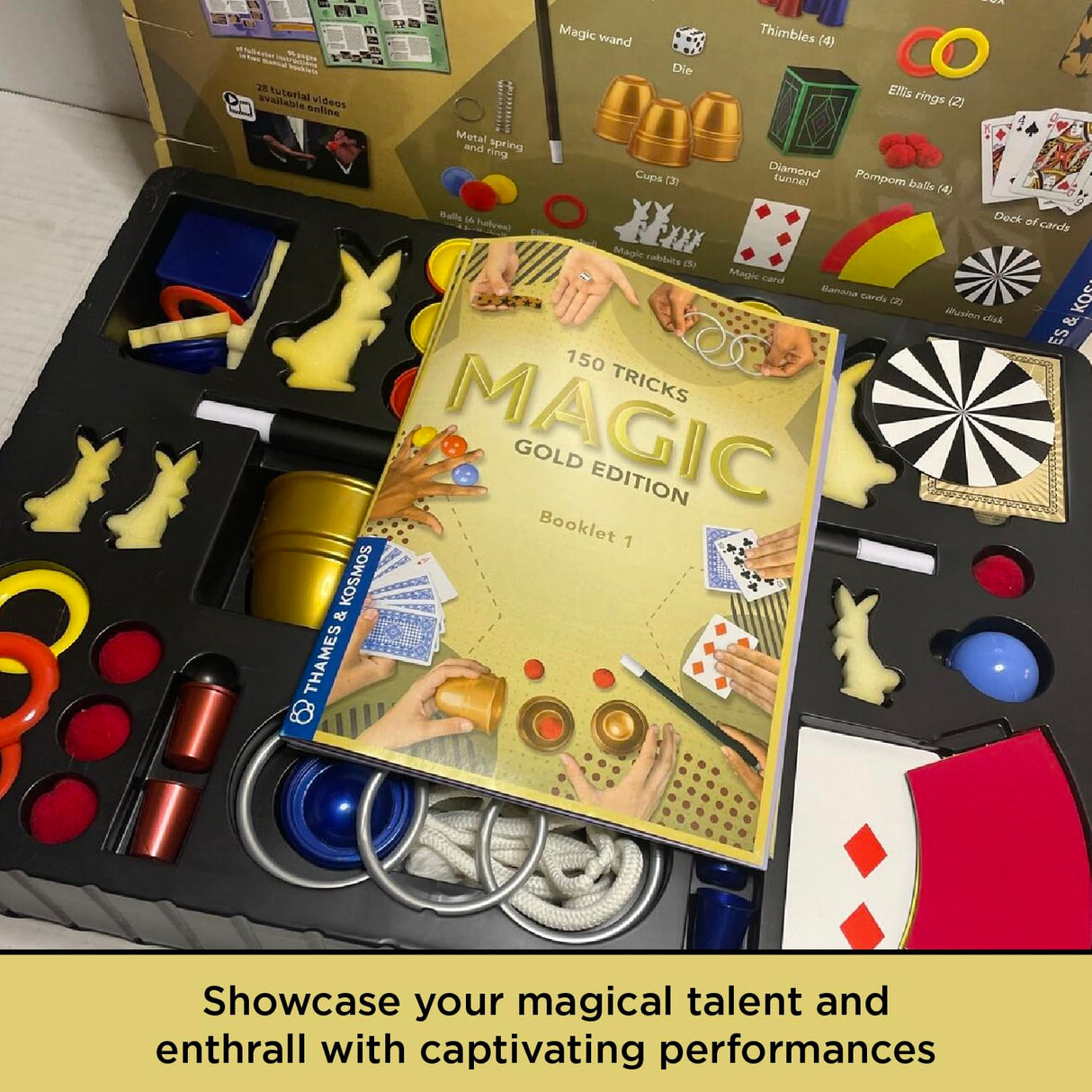 Thames & Kosmos Magic: Gold Edition | Playset with 150 Tricks | 96 Page Full Color Instruction Manual | 42 Props | Video Tutorials | Fun for Kids 8+ Thames & Kosmos
