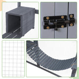 Catio Outdoor Cat Enclosure, 53.5ft² Extra Large Wooden Cat Catio Outdoor Cat House with Weatherproof Roof, Walk-in Doors with Lock, Window Access, 110" L x 71" W x 74" H, Grey Nyeekoy