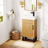 DWVO 16 Inch Bathroom Vanity Sink Combo for Small Space, Freestanding Bathroom Cabinet with Undermount Ceramic Sink, Modern Bathroom Storge Vanity Soft-Close Doors, Natural Brown DWVO