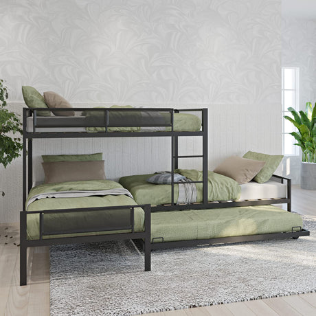 KIVENJAJA L-Shape Triple Bunk Bed with Trundle, Metal Quad Bunk Beds Twin Over Twin for 4 Kids, Heavy Duty 4 Small Bunkbeds for Teens Girls Boys Adults, Black KIVENJAJA