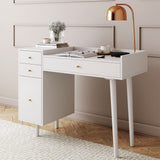 Nathan James Daisy Vanity Dressing Table or Makeup Desk with 4-Drawers and Brass Accent Knobs, White Wood Nathan James