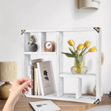 MITREL 17.7x15.7-Inch Shadow Box Display Shelf，6-Slot Rustic Floating Shelves，Larger Wood Trinket Shelf Freestanding Farmhouse Curio Shelf(6C-Rustic White) MITREL