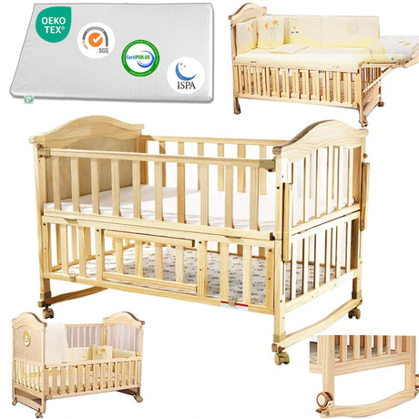 Mini Baby Crib 4 in 1 Convertible with Memory Foam Mattress(38"by 24") Included,cunas para Bebes 2024 Natural Wood Portable Crib with Foldable Storage Baby Playpen, Bassinet Bedside Sleeper,Baby Beds Styhigh