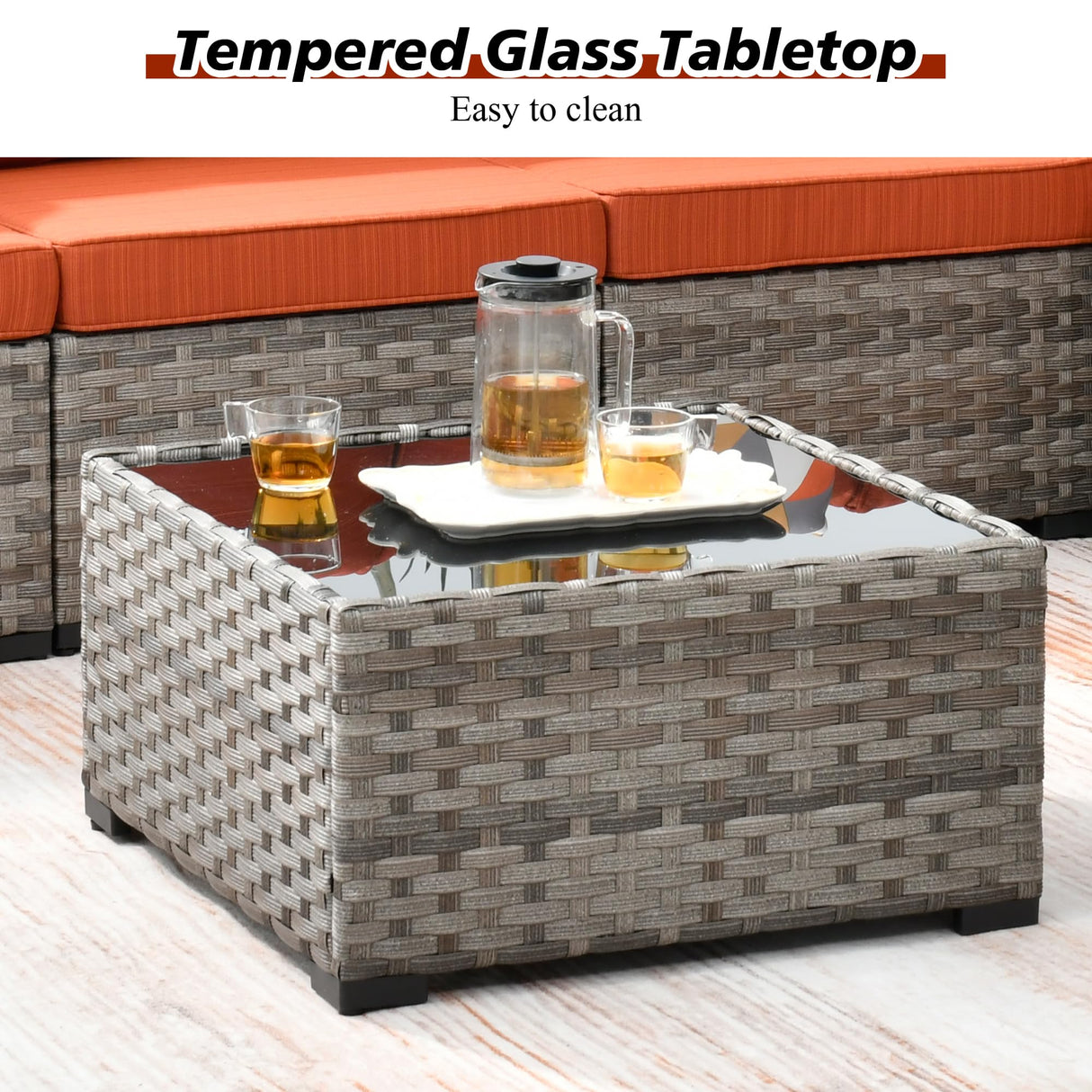 HOOOWOOO 12 Piece Modular Patio Outdoor Sectional Furniture Sofa Set,Wicker Conversation Set,Out Door Couch Set with Wide Arm for Outside All Weather(Orange Red) HOOOWOOO