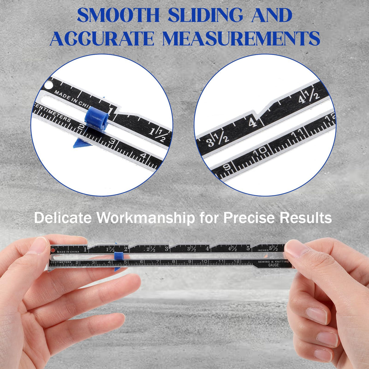 3Pcs Sliding Gauge Sewing Ruler, Metal Sewing Measuring Tool for Quilting Knitting Crafting Hemming Measuring Apausvcm