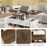 ONBRILL Farmhouse Lift Top Coffee Table with 2 Storage Drawers, Rustic Center Table with Large Hidden Storage Compartment,Storage Coffee Table Converts to Dining Table for Living Room, Brown and White ONBRILL
