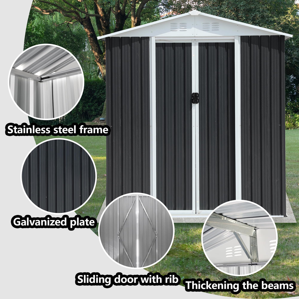 Outdoor Storage Shed 6 X 9 FT, Metal Storage Shed, Outdoor Tool Storage Shed with Door Lock, Waterproof, for Backyard, Garden Patio Lawn CuisinSmart