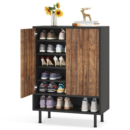 LITTLE TREE Shoe Cabinet with Doors, 6-Tier Modern Shoe Storage Cabinet with Adjustable Shelves, Wooden Free Standing Shoe Storage for Entryway, Hallway, Closet