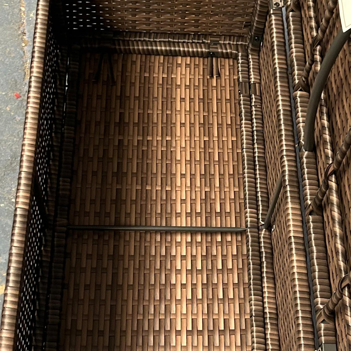 Outsunny 29 Gallon Patio Wicker Storage Bench, Outdoor PE Rattan Patio Furniture, 2-in-1 Large Capacity Rectangle Garden Storage Box with Handles and Cushion, Dark Blue Outsunny