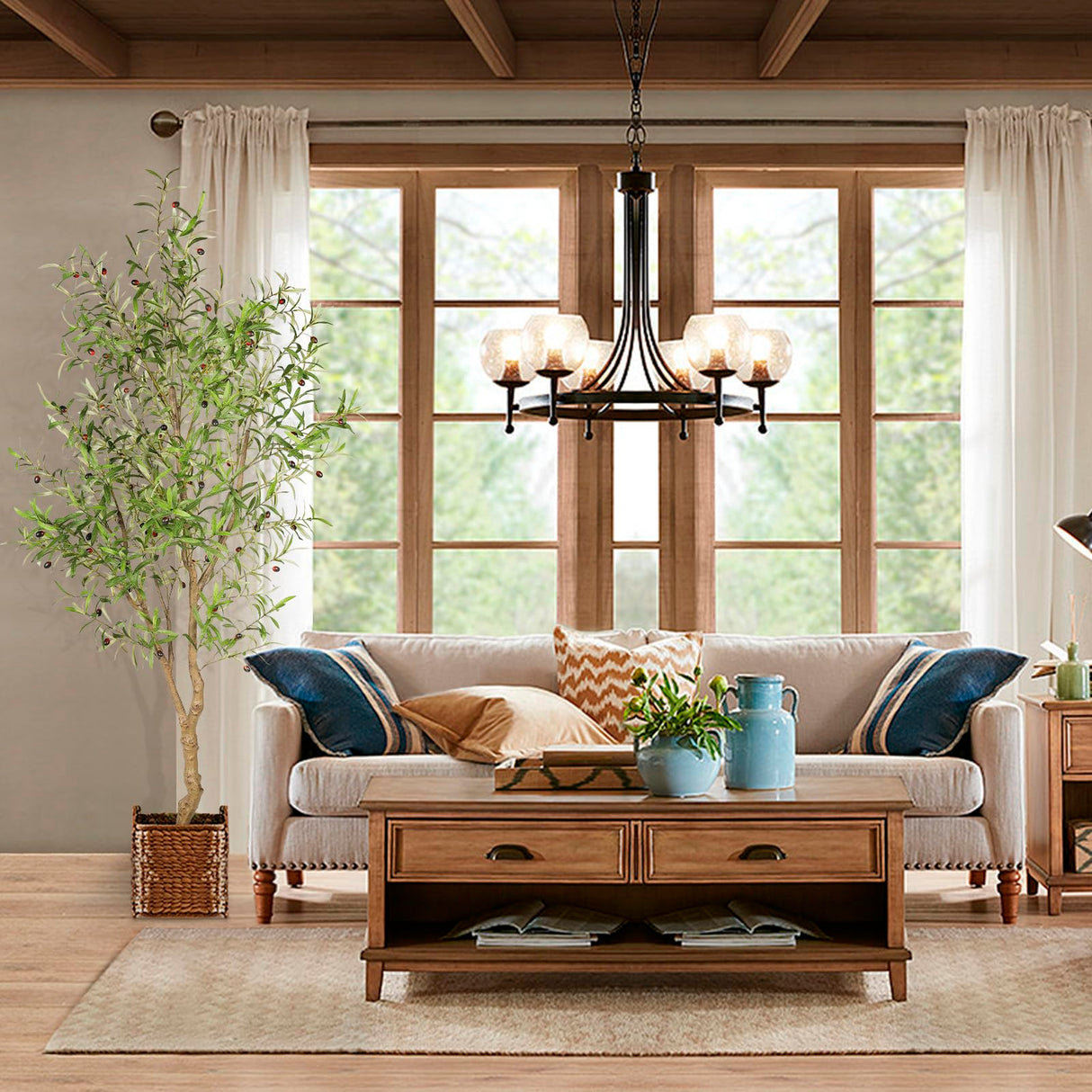 FEELEAD 7ft Faux Olive Tree - Fake Potted Olive Silk Tree with Planter Natural Olive Branches and Realistic Leaves Artificial Tree for Home House Office Decor Indoor FEELEAD