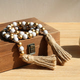 Meplait Wood Bead Garland,39in Farmhouse Beads with Tassels Boho Beads for Tiered Tray Decorative Beads Home Decor（Gold & Wash White） Meplait