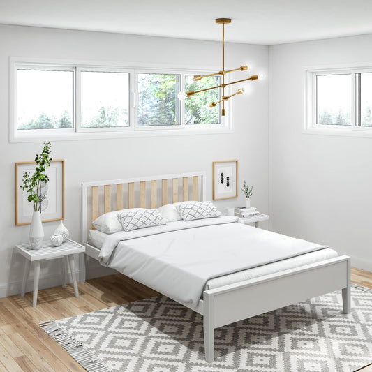 Modern Solid Wood Full Bed Frame with Slatted Headboard in White/Blonde by Plank+Beam - WoodArtSupply