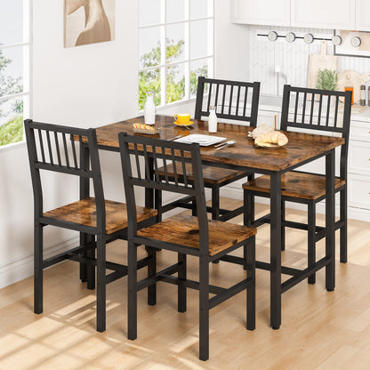 AWQM 5 Pieces Dining Table Set, Industrial Dining Table and Chairs for 4, Metal Frame with Wood Top, Kitchen Table Set for Dining Room, Breakfast Nook, Small Space, Rustic Brown