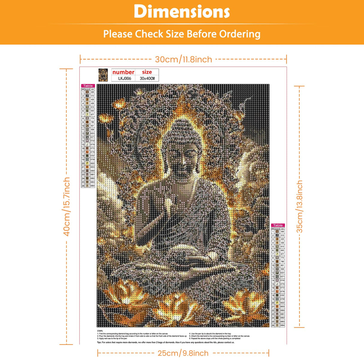 KEYIFA Diamond Art Kits for Adults, DIY Diamond Painting Buddha, Round Full Drill, 5D Lotus Flower Diamonds Dots Mosaic Painting, Gem Arts Craft for Home Wall Decor Gifts, 30x40cm KEYIFA