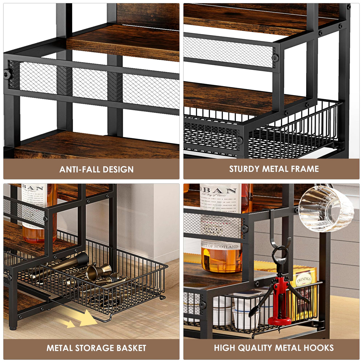 LOTEYIKE 3 Tier Coffee Syrup Rack Organizer, 12 Water Bottles Holder Stand Liquor Cabinet Storage Shelves, Wine Rack Countertop Storage Rack Coffee Bar Cabinet for Kitchen LOTEYIKE