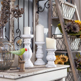 NIKKY HOME Pillar Candle Holder Set of 3 - Farmhouse Wood Candle Stand, Mantle Decor Centerpieces for Fireplace, Living or Dining Room Table, Distressed White NIKKY HOME