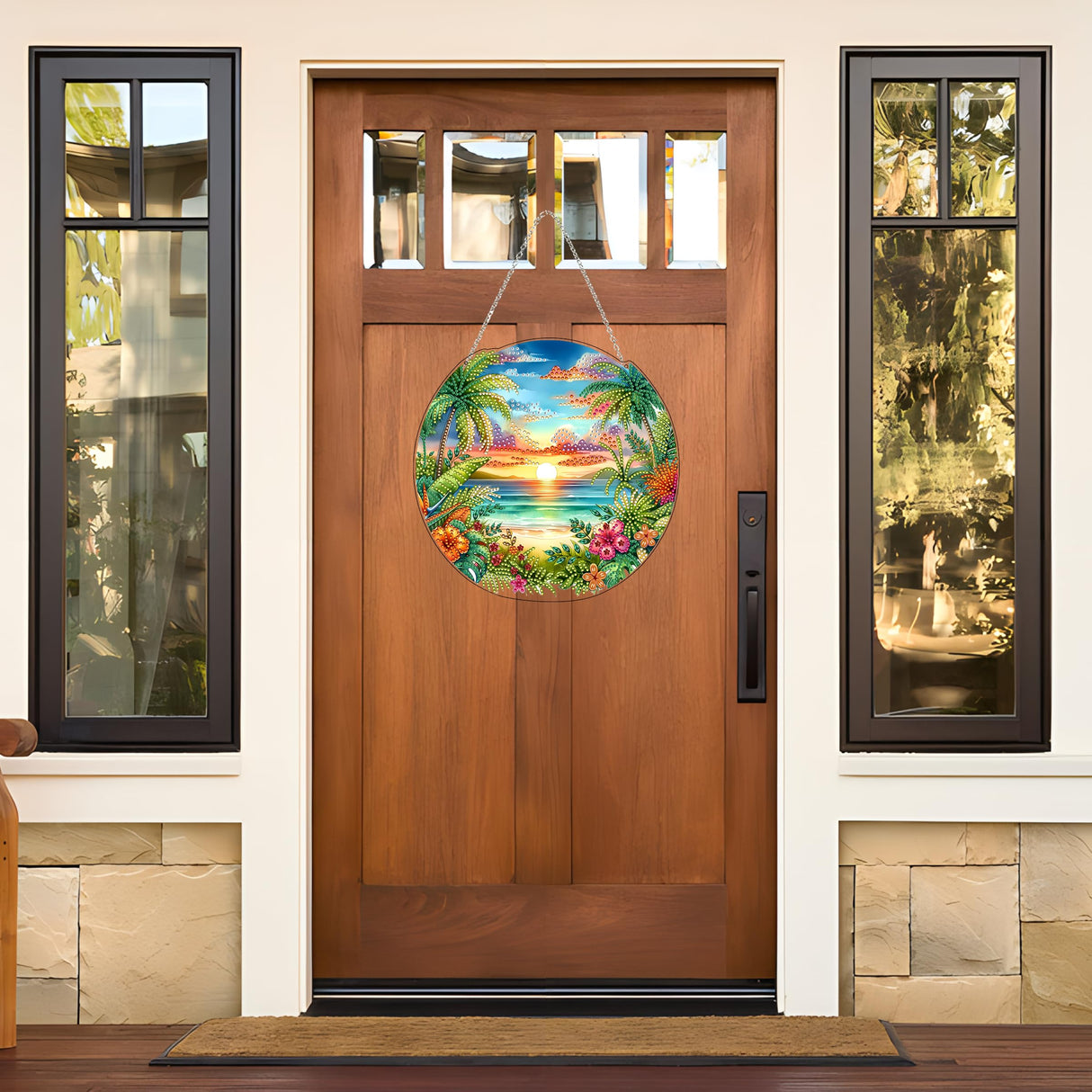 JJFox Diamond Art Hanging Kit for Adult,Special Shaped Rhinestone,Double Sided DIY Acrylic 5D Diamond Art Painting Window Pendants Home Garden Wall Hanging Kits Hanging Ornament (Summer Beach) JJFox