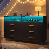 EnHomee Black Dresser with LED Lights, Wood Dresser for Bedroom with Wide Large Drawers and Metal Handles, Elegant Chest of Drawers for Clothes Storage Living Room Hallway Entryway, 47.2" W EnHomee
