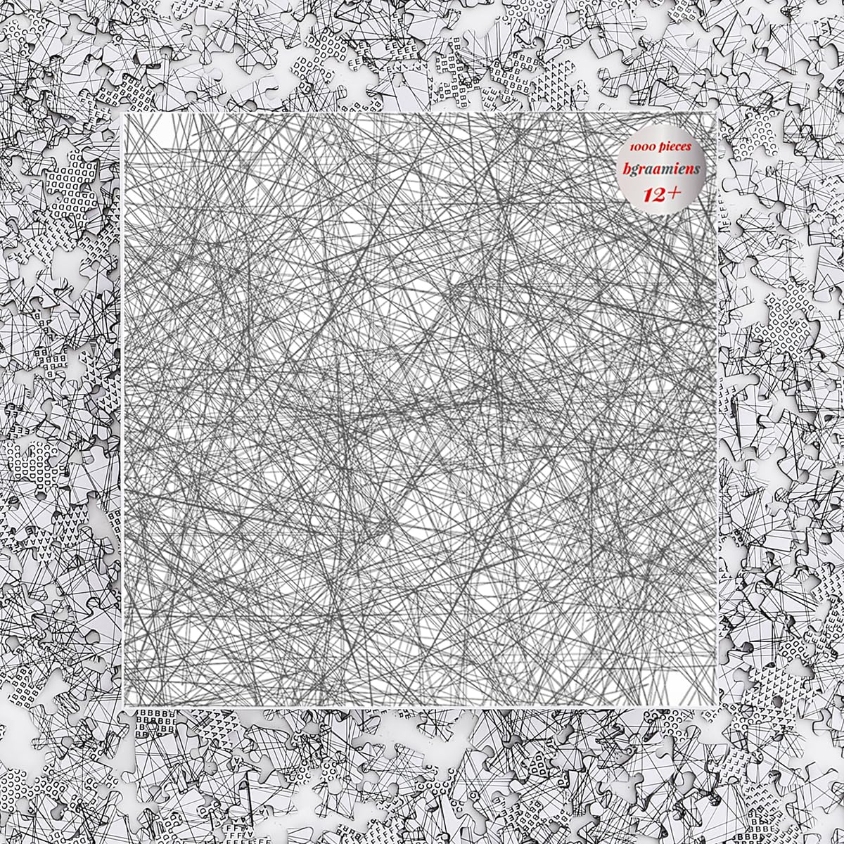 Bgraamiens Puzzle-The Lines -1000 Pieces Black and White Simple Fashion Challenge Blue Board Jigsaw Puzzles Bgraamiens