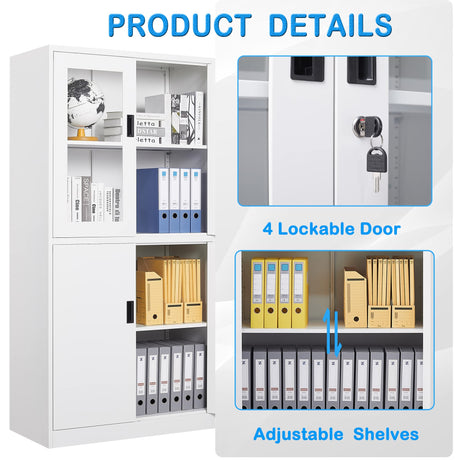 Letaya Storage Cabinet with Doors and Shelves,71" Steel Locker Acrylic Glass Door with Lock, for School Home Office Letaya