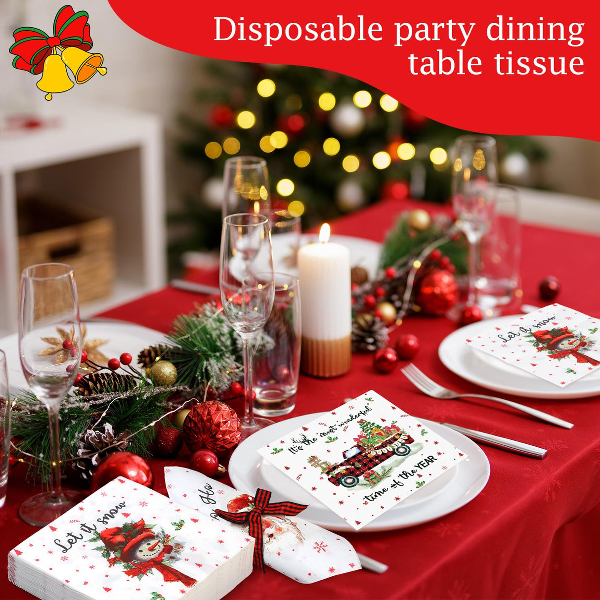 Fulmoon 200 Pcs Christmas Cocktail Paper Napkins Disposable 2 Ply Santa Beverage Napkins Decoupage Xmas Tree Towel for Christmas Party Dinner Table Supplies (Classic Style) Fulmoon