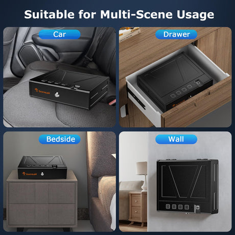 Bonsaii Gun Safe for Handgun, 3 Ways Quick Access Biometric Gun Safe for Pistols, Fingerprint Pistol Safe with Type-C Port, Small Handgun Safe Lock Box with Light for Nightstand, Bedside, Car, Home bonsaii