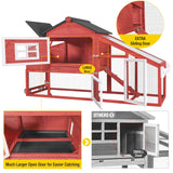 Aivituvin Chicken Coop Outdoor with Wheels, Mobile Hen House Wooden Poultry Cage with Run & Waterproof Roof (Red with White) Aivituvin