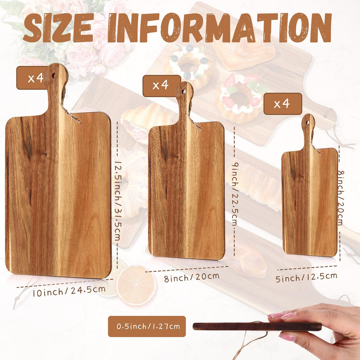 Layhit 12 Pcs Bulk Wood Acacia Cutting Board Charcuterie Board with Handle Laser Engraving Board Large Small Serving Board for Kitchen Chopping Cheese Mother's Day Wedding Housewarming Gift(3 Sizes) Layhit