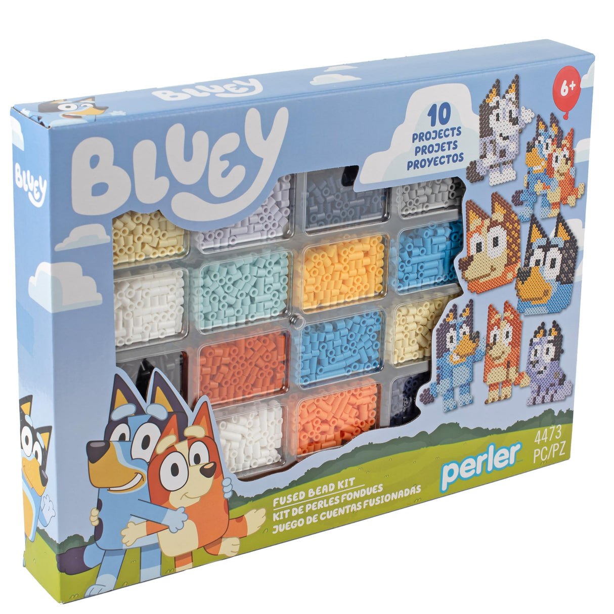 Perler 80-57182 Bluey Fused Bead Deluxe Box Kit, 10 Unique Patterns, Multicolor, 4473 Pieces Perler