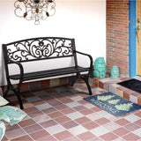 PHI VILLA 50Inch Cast Iron Steel Frame Garden Bench Patio Furniture Chair Outdoor Bench w/Floral Design Backrest, Slatted Seat for Park, Yard & Porch, Bronze PHI VILLA