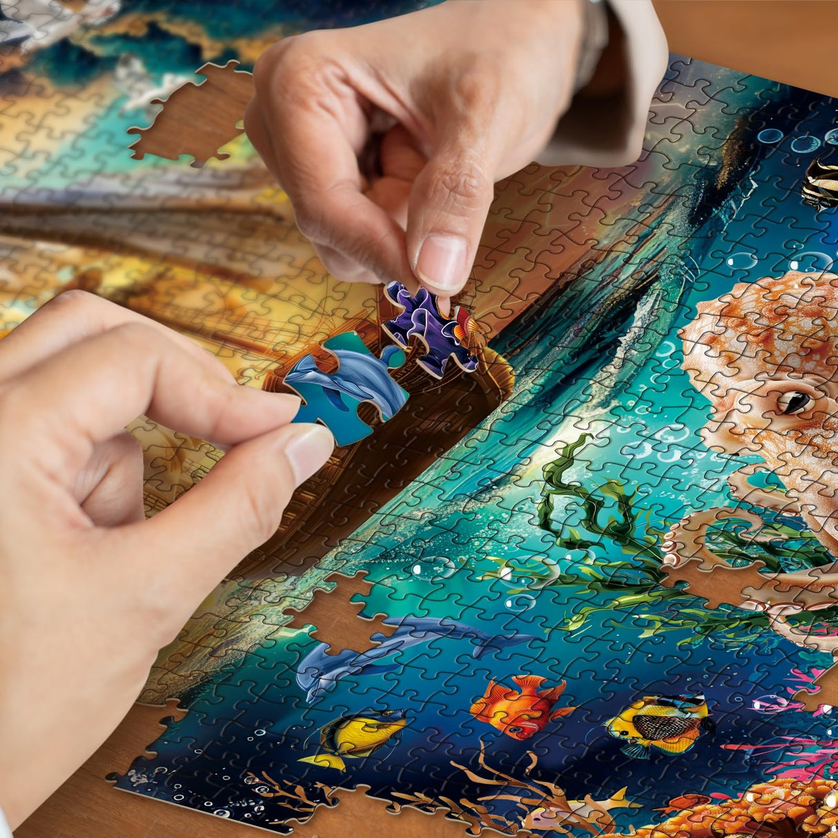 Ocean Sailboat Octopus Puzzles for Adults 1000 Pieces, Colorful Beach Dolphin Sea Jigsaw Puzzles, Beautiful Art Bird Scenic Puzzle IdeaBazar