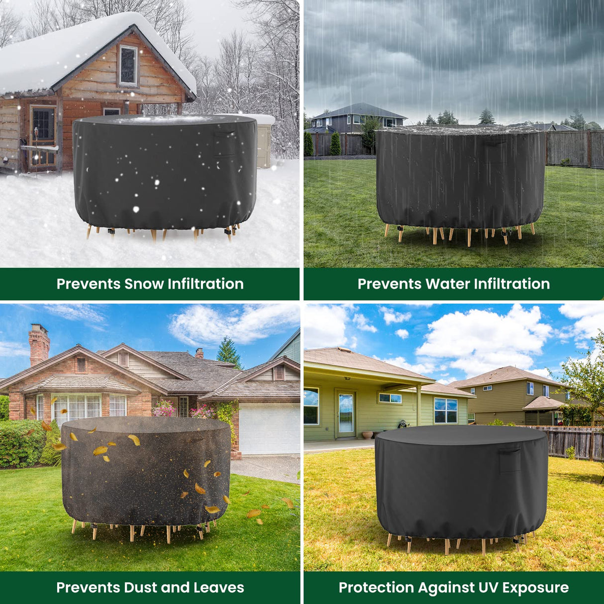 Mrrihand Round Patio Furniture Cover - Outdoor Chair Covers Waterproof Heavy Duty 600D Outdoor Table Chair Set Covers Anti-Fading Cover for Outdoor Furniture Set, 62" DIAx28 H, Black Mrrihand