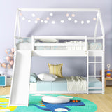 Bellemave Twin Over Twin House Bunk Bed with Slide,Floor Bunk Beds with Ladder for Kids,Solid Wood Twin Size Low Bunk Bed for Girls Boys Bellemave
