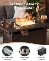 Aoxun Aluminum Outdoor Patio Furniture Set, 8-piece Outdoor Sectional with 44'' Propane Gas Firepit Table, Patio Conversation Sets with Upgraded Armrests and Cushions for Backyard, Garden and Poolside Aoxun