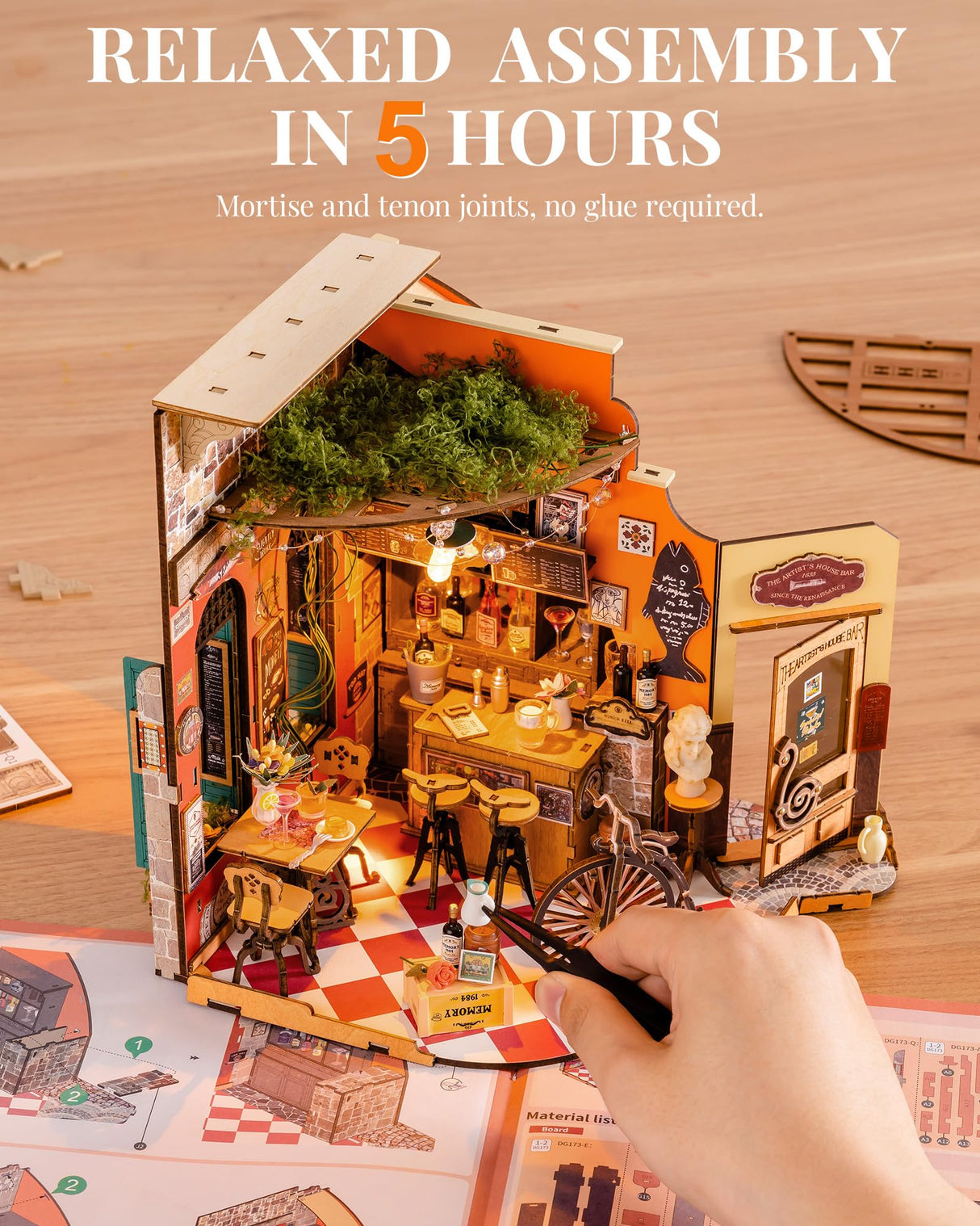 Rolife DIY Miniature House Kit Cheers Bar Dining, 3D Book Nook Bookshelf Decor for Adults, Mini Model House Kits, DIY Crafts Kit Halloween for Adults (Cheers Bar Dining) Rolife