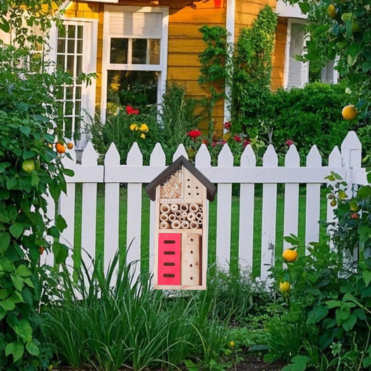 Insect Hotel Hanging Bee House Wooden Insect House, Natural Habitat for Beneficial Bees, Bugs, Butterflys, Ladybirds Garden Yard Home LWINGFLYER