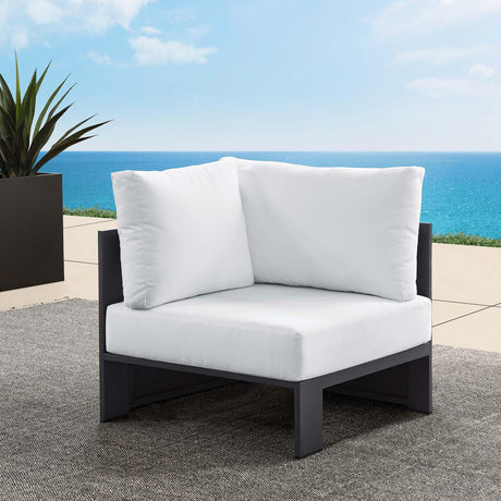Modway Tahoe Aluminum Outdoor Sectional Corner Chair in Gray White with Weather-Resistant Cushions, Deep Seat Modular for Patio Furniture Lounge Set Modway
