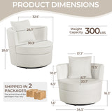 Yaheetech Swivel Barrel Accent Chair, 360 Degree Swivel Round Chairs with Removable Throw Pillow, Soft Boucle Single Arm Sofa for Living Room Bedroom Reading, White Yaheetech
