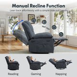 Softa 360° Swivel Rocker Recliner with Massage & Heat for Adults, Manual Rocking Chair with USB Port & Side Pocket, Swivel Glider Recliner for Living Room Apartment Small Spaces (Blue Gray) Softa