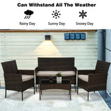 4 Pieces Patio Furniture Set Rattan Outside Furniture Wicker Sofa Garden Conversation Sets with Soft Cushion and Glass Table for Yard Pool or Backyard,Brown PayLessHere